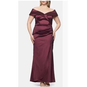 Xscape Andie‎ Off the Shoulder Ruffle Taffeta Gown Size 20W Wine